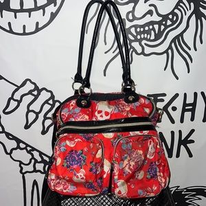 Betsey Johnson skull and roses convertible bag